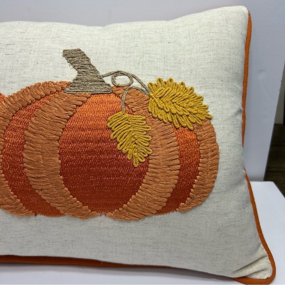 DEVI Designs Embroidered Decorative Pillow Pumpkin Sunflower Fall Zippered 26x14 - Picture 4 of 6